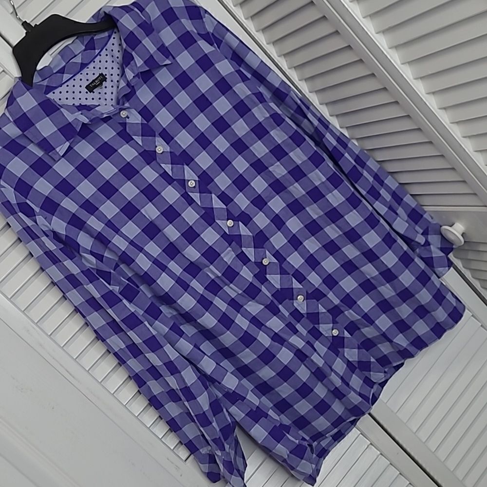 Talbots purple checked buttonfront shirt with contrasting trim